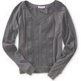 thumbnail image 1 of Aeropostale Womens Solid Ls Lattice Front Embellished T-Shirt, Grey, Juniors, Small, 1 of 1