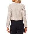 thumbnail image 3 of INSPIRE CHIC Women's Coat Faux Leather Crop Collarless Open Front PU Moto Biker Jackets XS Beige, 3 of 5