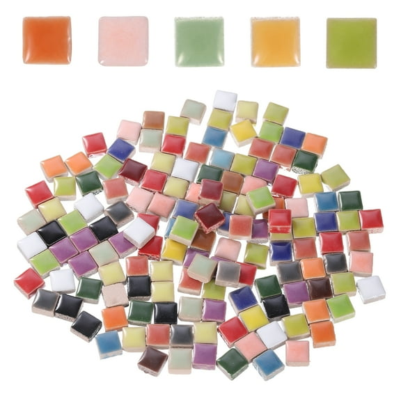205pcs Square Ceramic Mosaic Tiles, Bulk Stained Mosaic Tiles for DIY Art Crafts(200g, Multicolor)