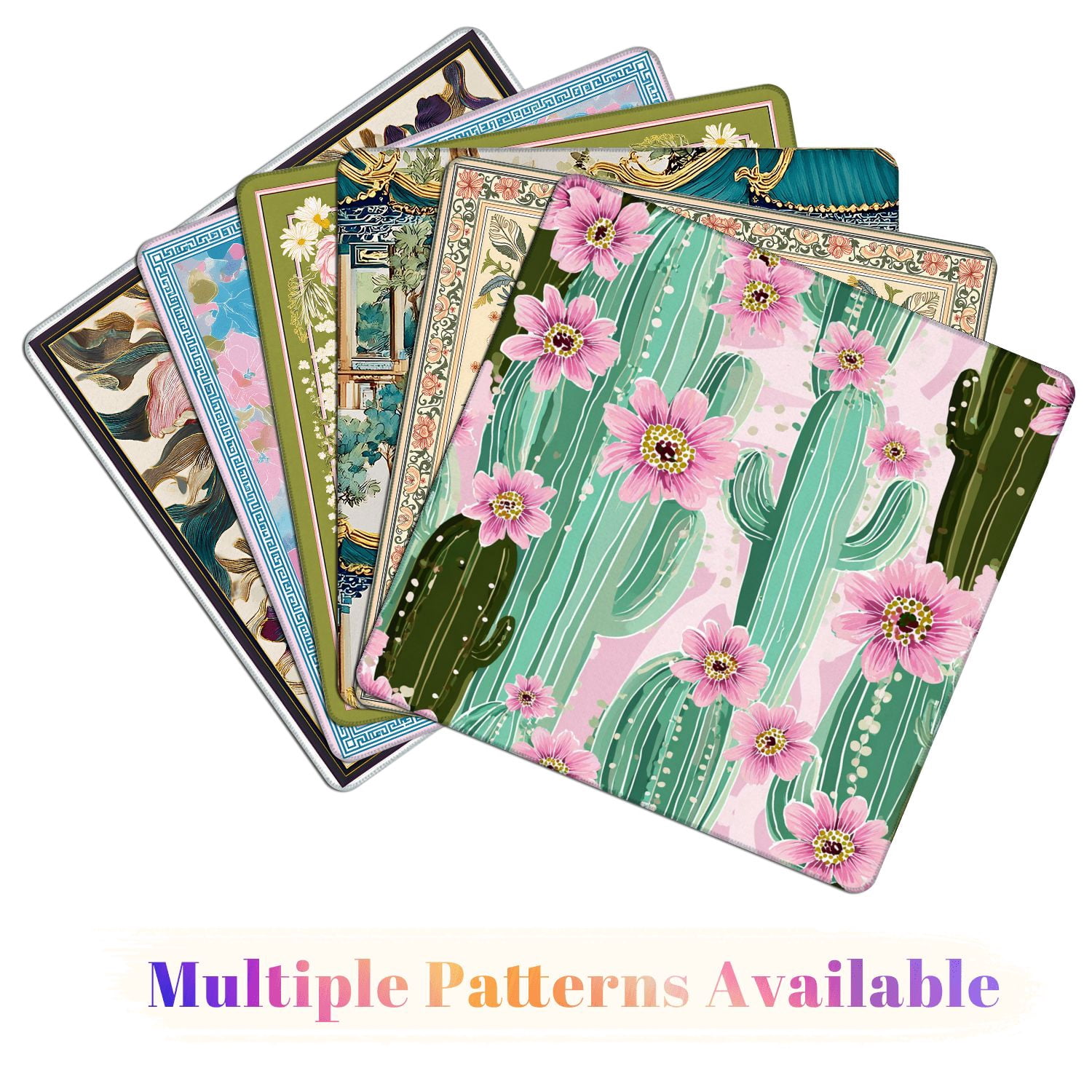 Mahjong Mat 31.5" x 31.5" Cactus pink flowers light seamless Non-Slip Noise Reduction American Mahjong Tiles Table Cover for Dominoes Poker Card Board Games Gift