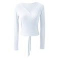 thumbnail image 3 of Zaldita Ballet Wrap Top Dance Long Sleeve Self Tie at Back Cardigan for Women Crochet Dance Tops Ivory XL, 3 of 8