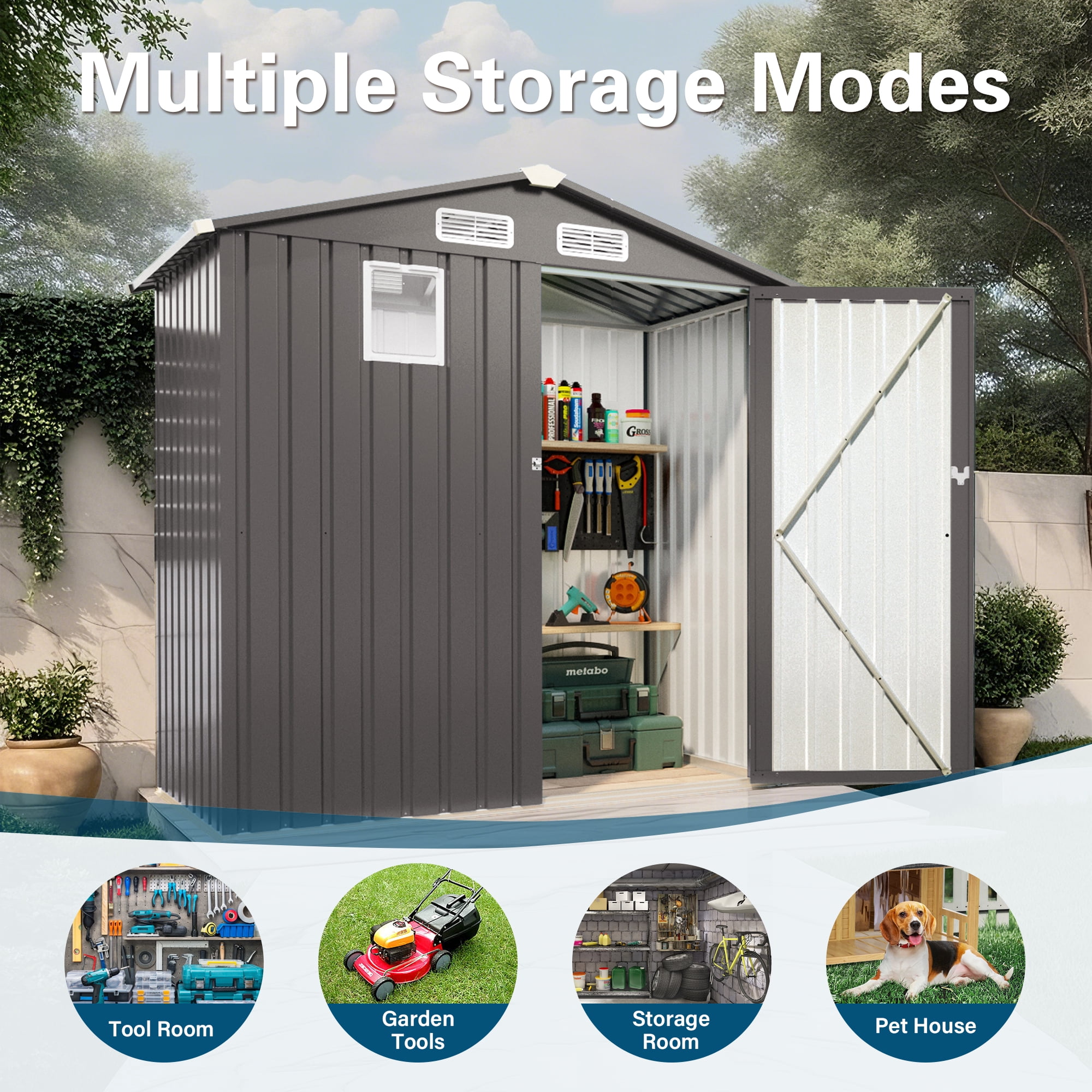 6' x 4' Outdoor Storage Shed, Metal Garden Shed with Lockable Doors and Front Window, Tools Storage Shed for Backyard, Patio, Lawn