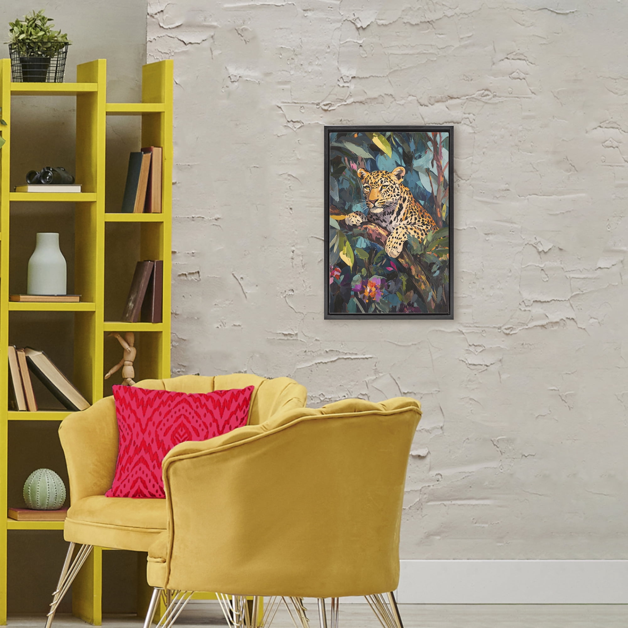 Stupell Industries One The Wild Side Leopard Black Framed Floater Canvas Wall Art, design by Petal Prints Design