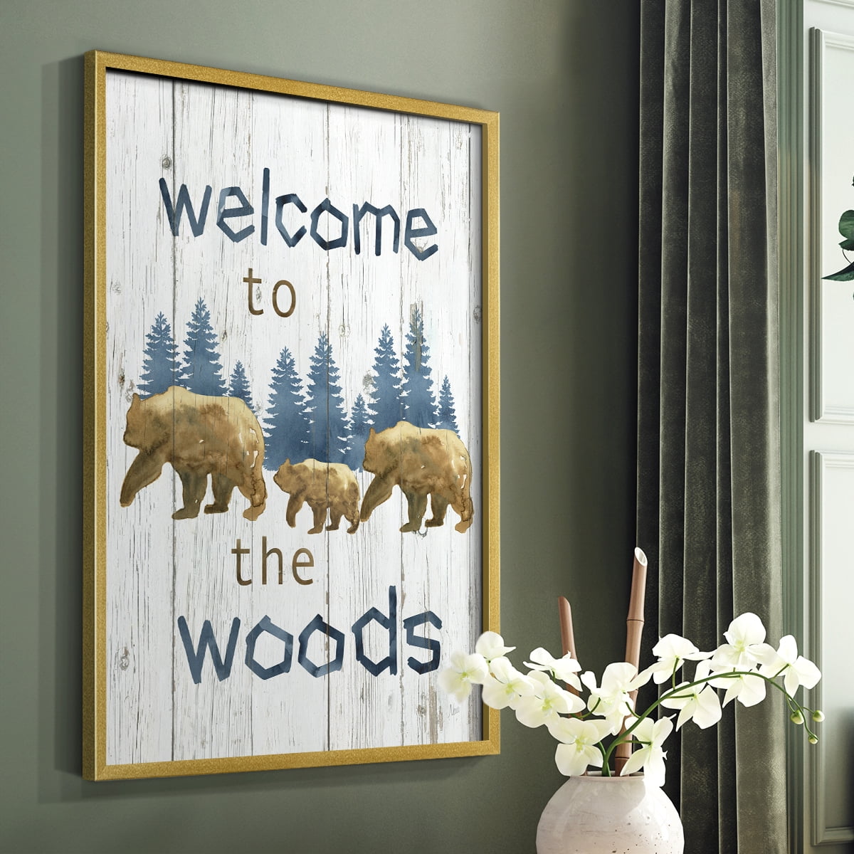 Welcome to the Woods Framed Print in Gold Solid Wood 8 x 10 Framed Print