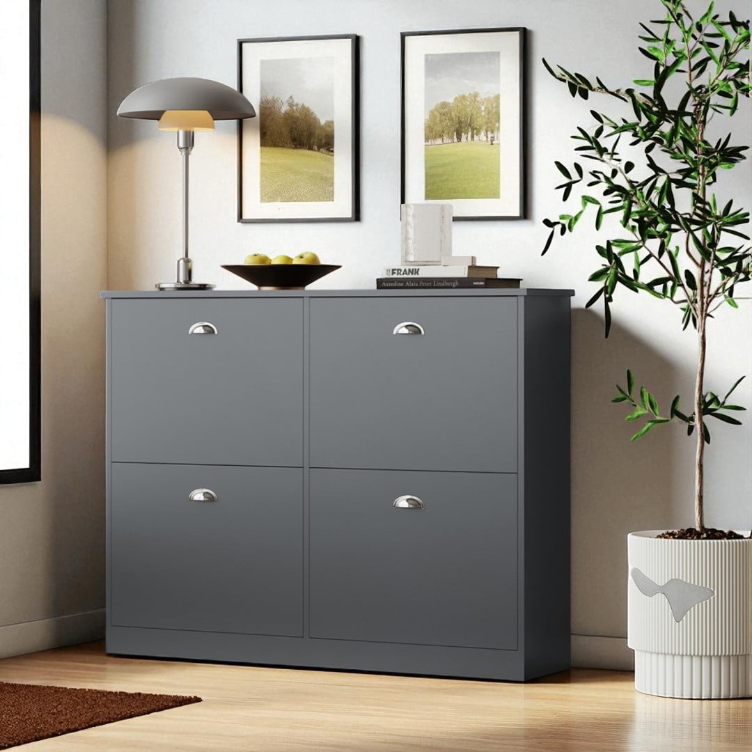 IVV Modern Shoe Cabinet with 4 Flip Drawers, Freestanding Shoe Shelf Storage Organizer for Entryway, Small Space, Black