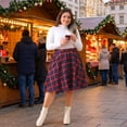 thumbnail image 3 of Agnes Orinda Women's Plus Size Vintage Skirt Plaid Button Front Elastic High Waist A-Line Skirts with Pockets 2X Red Blue, 3 of 7