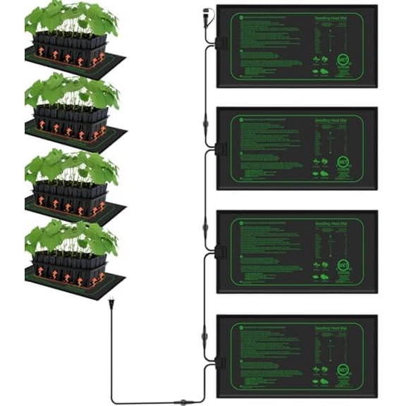 Seedling Heat Mats,Daisy Chain 4 Pack 10" x 20.75" 21W Waterproof Heating Pad for Hydroponics Plant Germination Tray Seed Starting,Each Pads Linkeable & Separable$$Garden & Patio
