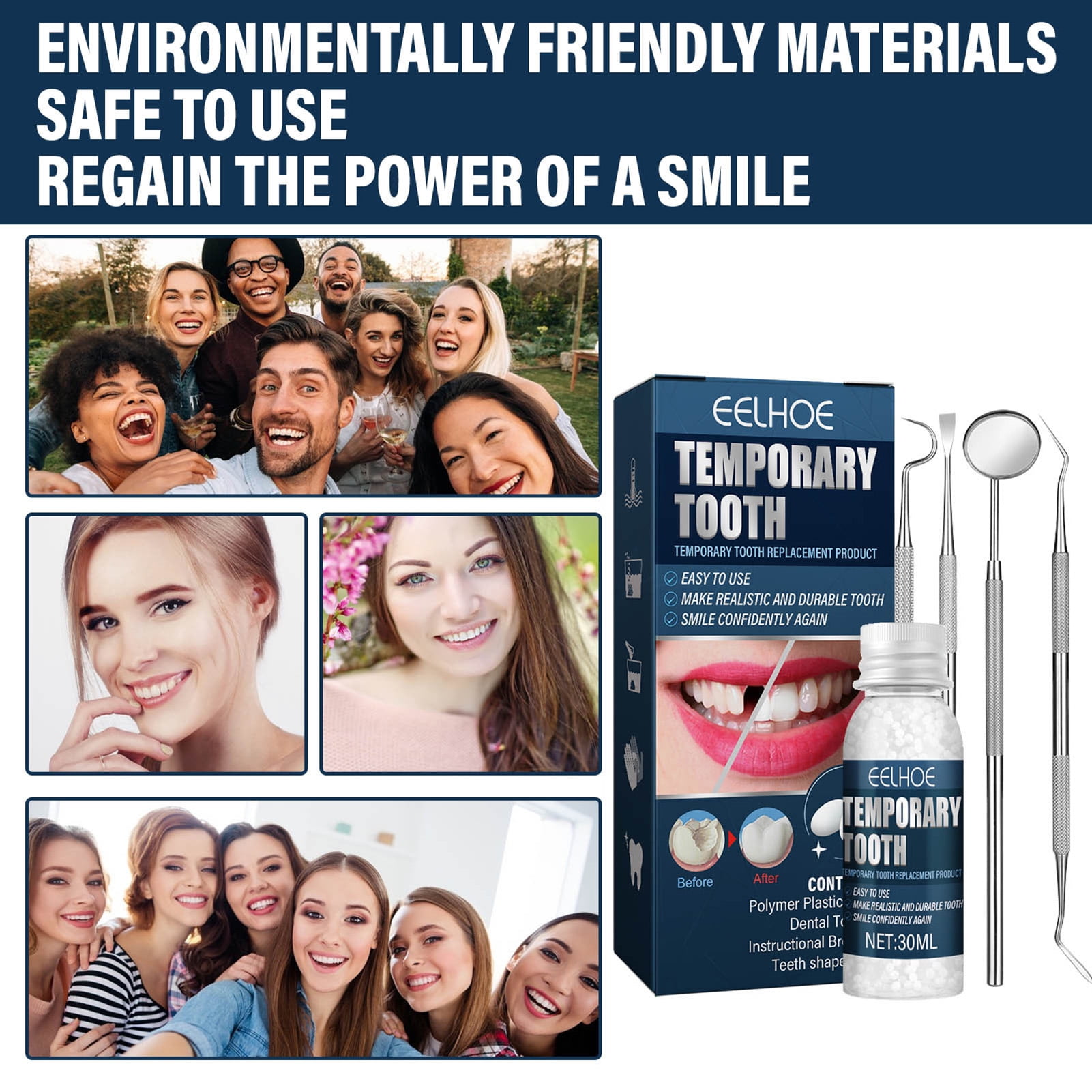 EELHOE 30ml Moldable Teeth Glue 4 Dental Tools Temporary Tooth Filling Set  Difficult To Deform Smile Confidently on OnBuy