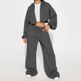 thumbnail image 5 of Womens 2 Piece Outfits Sweatsuit Crop Hooded Pullover Sweatshirt Top Jogger Sweatpants Tracksuits Set, 5 of 9