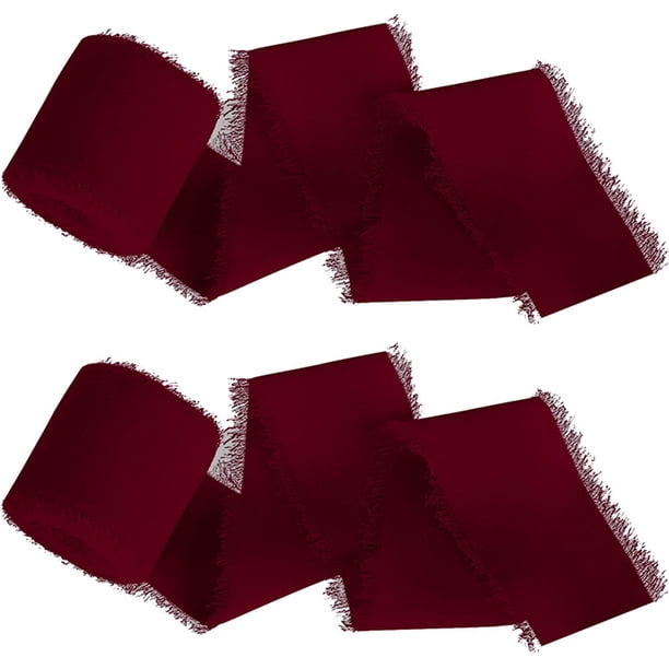 Zhuge Cintas para embalaje de cajas de regalo, cintas de gasa con bordes sin rematar rasgadas a mano, tiras de tela de seda para decoración de moños de cinta (rojo vino)