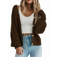 thumbnail image 3 of Women'S Chunky Knit Open Front Sweater Long Sleeve Button Loose Short Cardigan Outerwear Coats Coffee Color S, 3 of 6