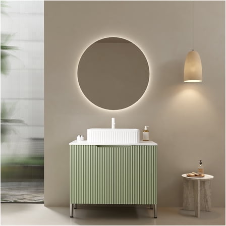 JERFIT 30 inch Freestanding Bathroom Vanity with Ceramic Sink, Soft Close Doors, Carrara White Countertop for Modern Space, Light Green & White
