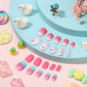 Topekada 120 Pcs Kids Fake Nails Press-on Nails,Pre-glue Full Cover, Glitter Gradient Color Rainbow Short False Nail Art Kits Set for Girls(Multicolor)