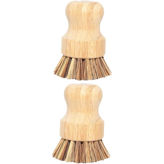 2 Pcs Natural Fiber Bristle Pot Brush, Untreated Beechwood Handle, Heat-Resistant Union Fiber Head, Mini Dish Scrubber Brush for Food Pan Pot Sink Fruit and Vegetable Wash