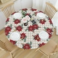 thumbnail image 3 of Christmas Round Tablecloth Fitted Best for 44"-48" Xmas Winter Poinsettia Table Cloth Vintage Elastic Edge Water-Resistant Washable Floral Buffalo Plaid Table Cover for Party Picnic Indoor Decor, 3 of 4