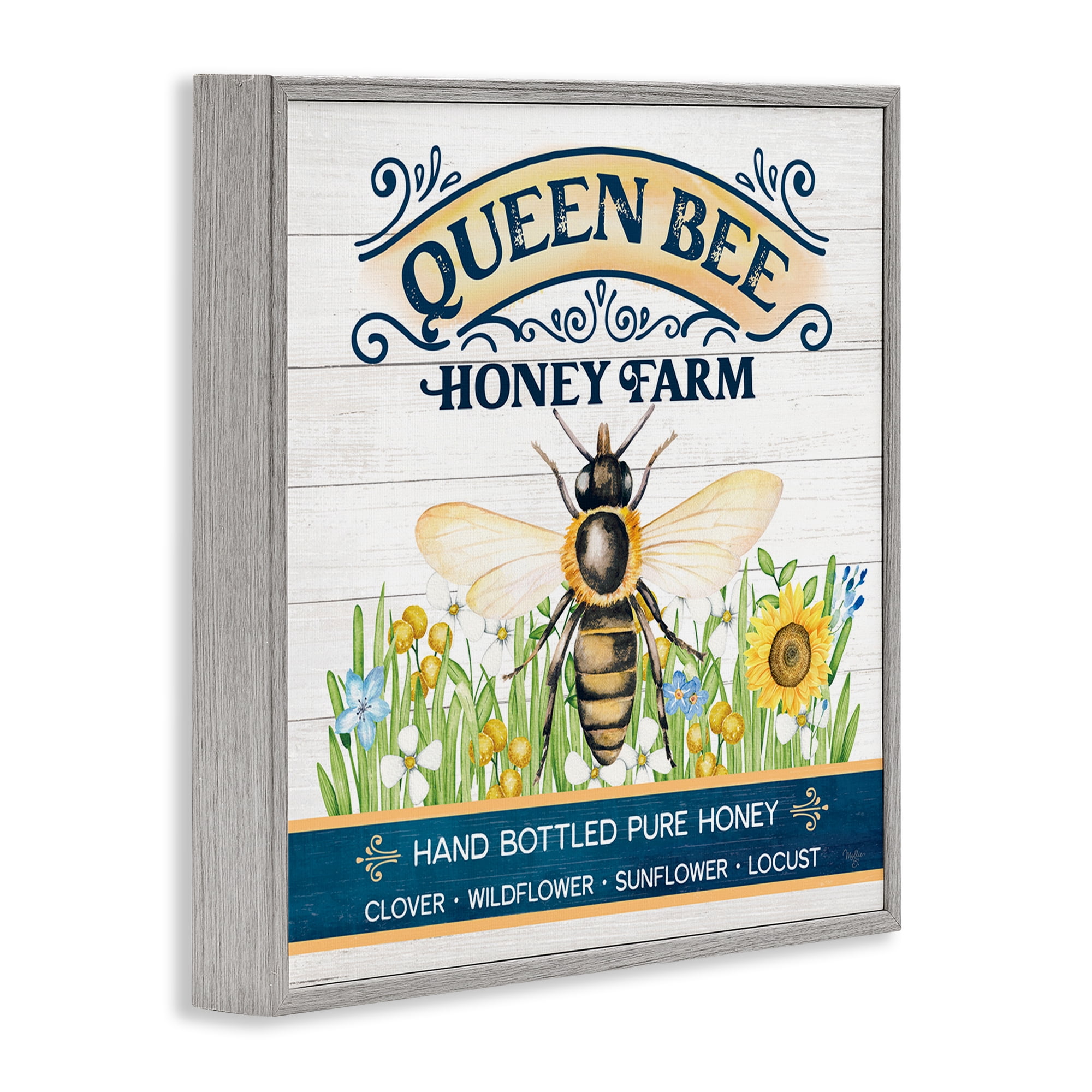Stupell Industries Queen Bee Honey Farm Animals & Insects Painting Gray Framed Art Print Wall Art, 24 x 24