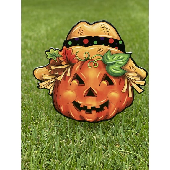 Pumpkin with Hat and Hay