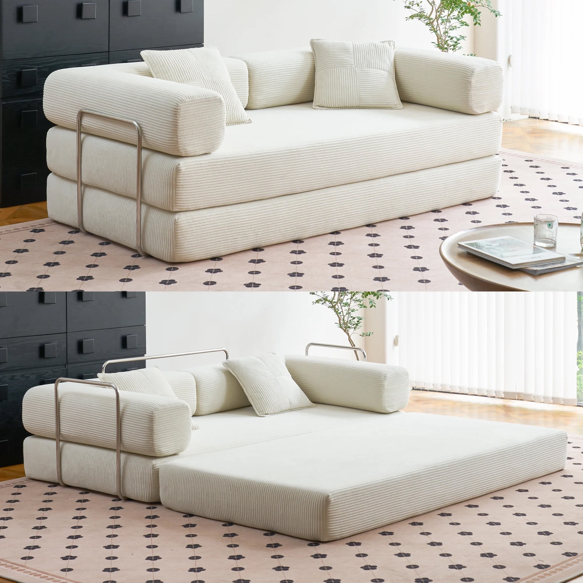 YINIX 81.6" Sleeper Sofa with Two Pillows, Comfy Modular Convertable Sofa Couch for Living Room, Small Spaces, Beige