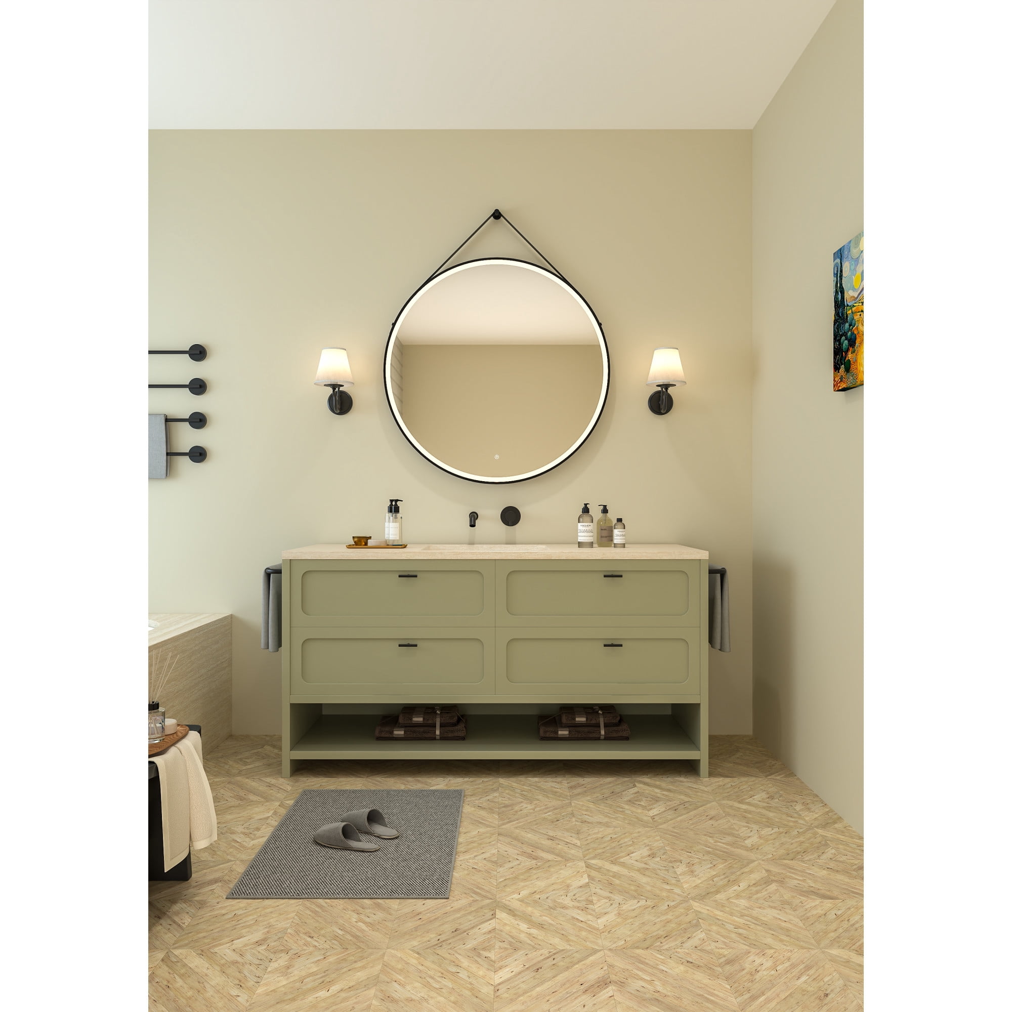 Kingston Brass MR1024040 Aurora 40-Inch Round LED Bathroom Mirror, Front Light, Anti-Fog, Dimmable Touch Sensor Lighted Mirror in Silver/Matte Black