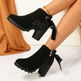 thumbnail image 3 of Women's Chunky High Heel Suede Ankle Boots Comfortable Non Slip Short Platform Booties Lace Up Dress Winter Boots Black Size 8.5, 3 of 7
