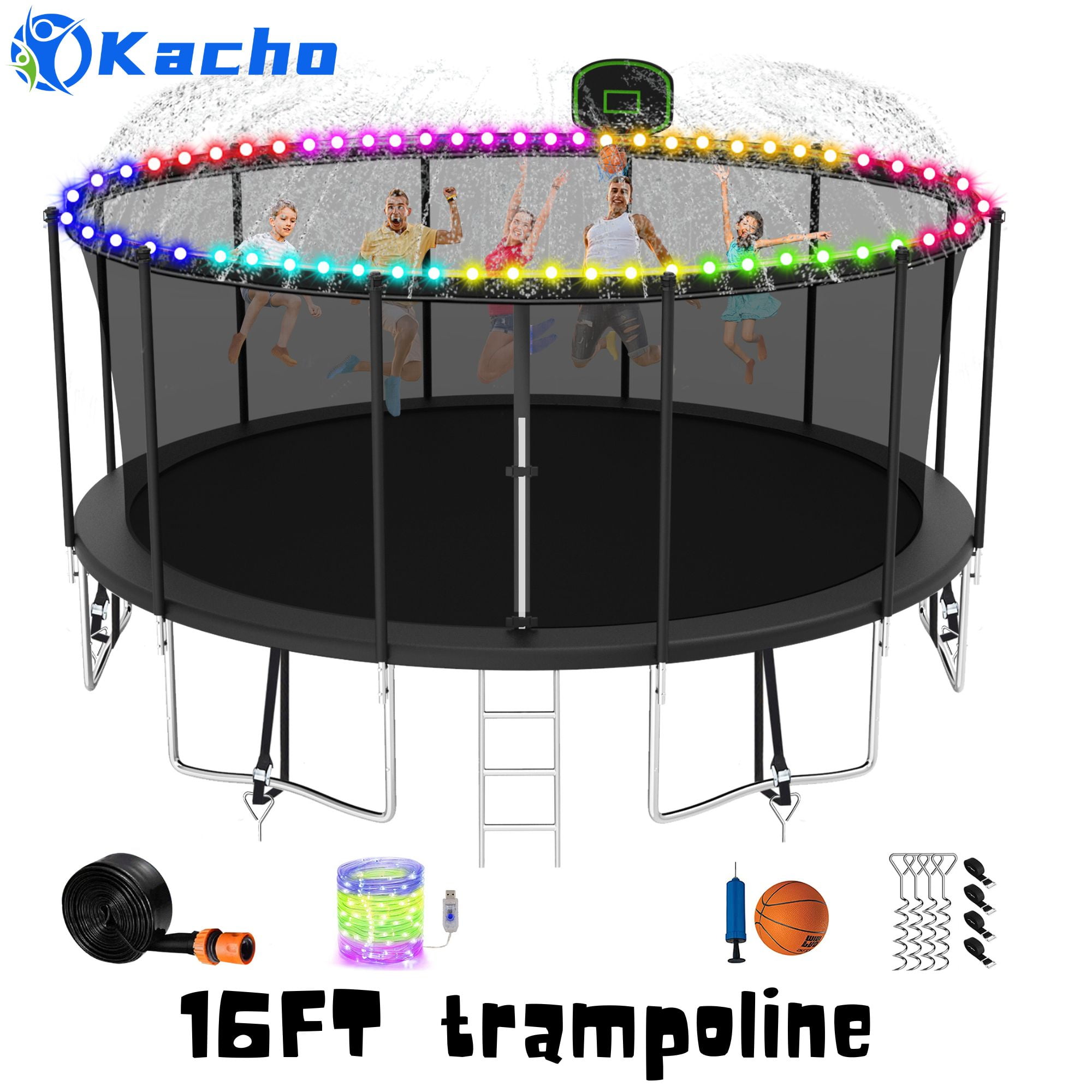 Kacho 16FT Trampoline 1500LBS for Kids Adults Trampoline with Sprinkler