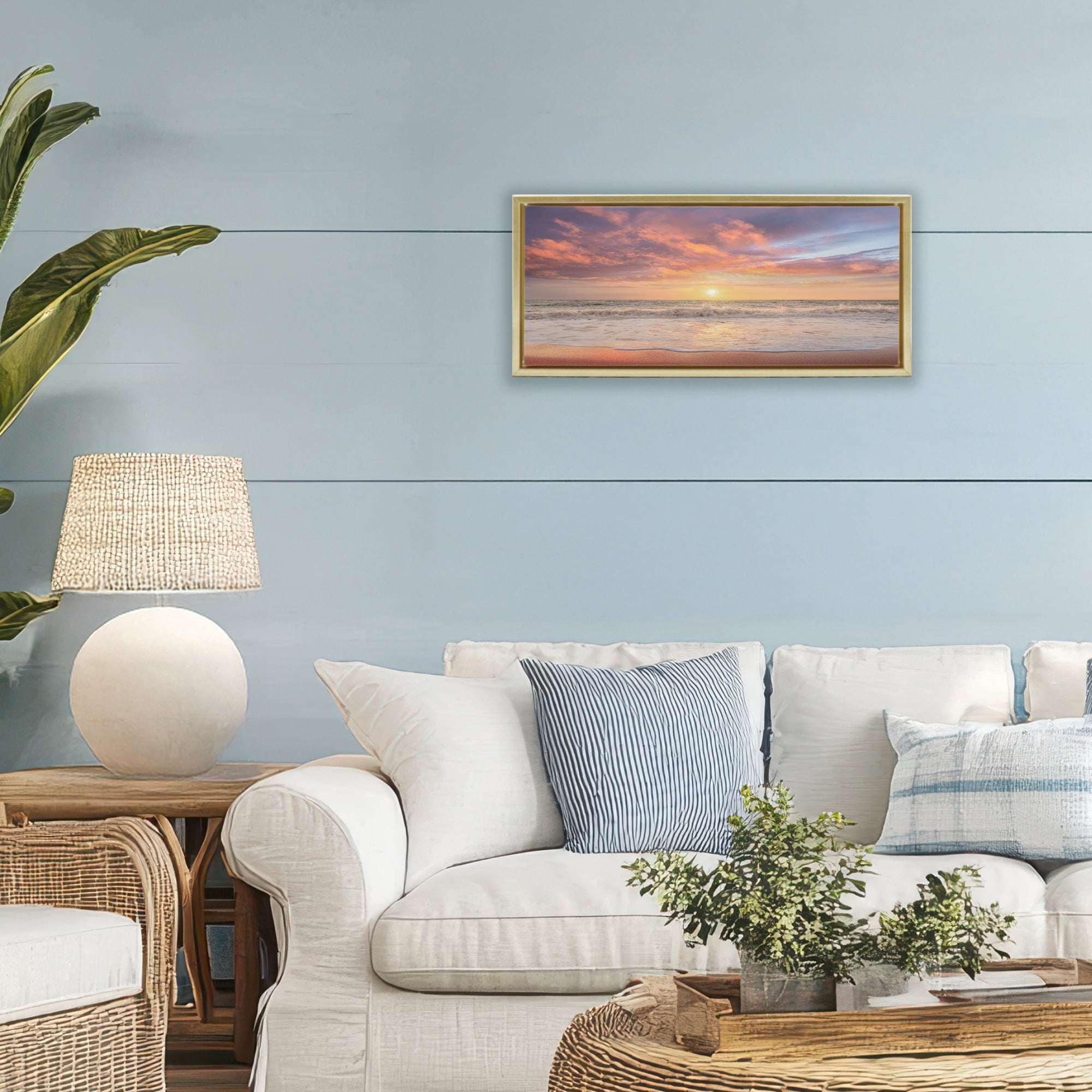 Stupell Industries Vivid Sunset Panorama Gold Framed Floater Canvas Wall Art, design by Mike Caliascibetta