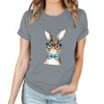 thumbnail image 4 of Pantalones Cortos para las Mujeres Sexy Pascua Moda Impresión Cuello Redondo Tee, Poliéster Ligero Casual Top para Primavera Verano Diario, Blusa de Suéter, 4 of 4