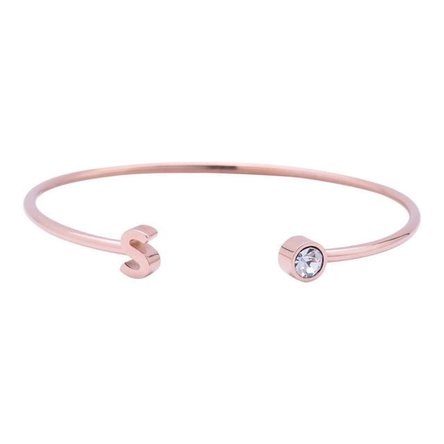 Pulsera Mujer Inicial Letra LuckyLy, Acero Inoxidable y Zirconia Cúbica, Modelo Sonia rosa UNITALLA