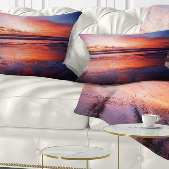 Designart 12" x 20" Multi-color Sea Shore Polyester Throw Pillow