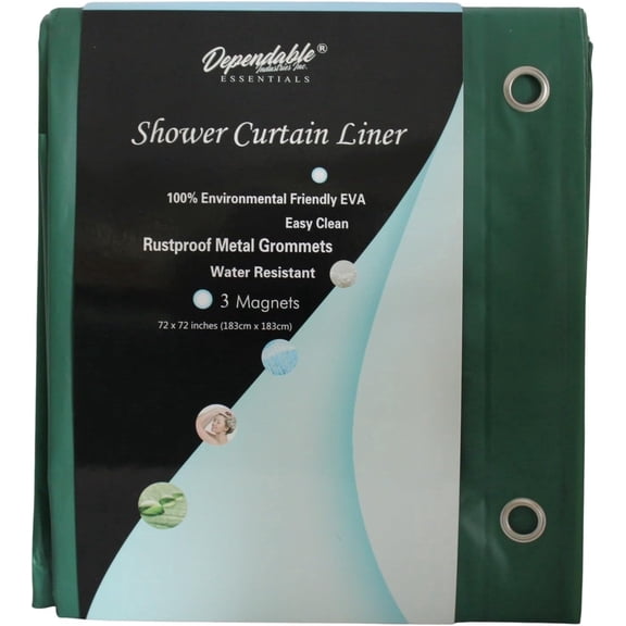 Hunter Green Shower Curtain Liner 72x72 Water-Resistant EVA with Rustproof Grommets