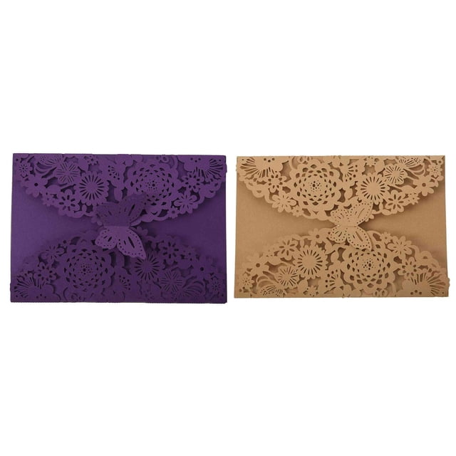 20Pcs Delicate Carved Butterflies Romantic Wedding Party Invitation Card Envelope Invitations for Wedding - 10Pcs Purple & 10Pcs Golden Beige
