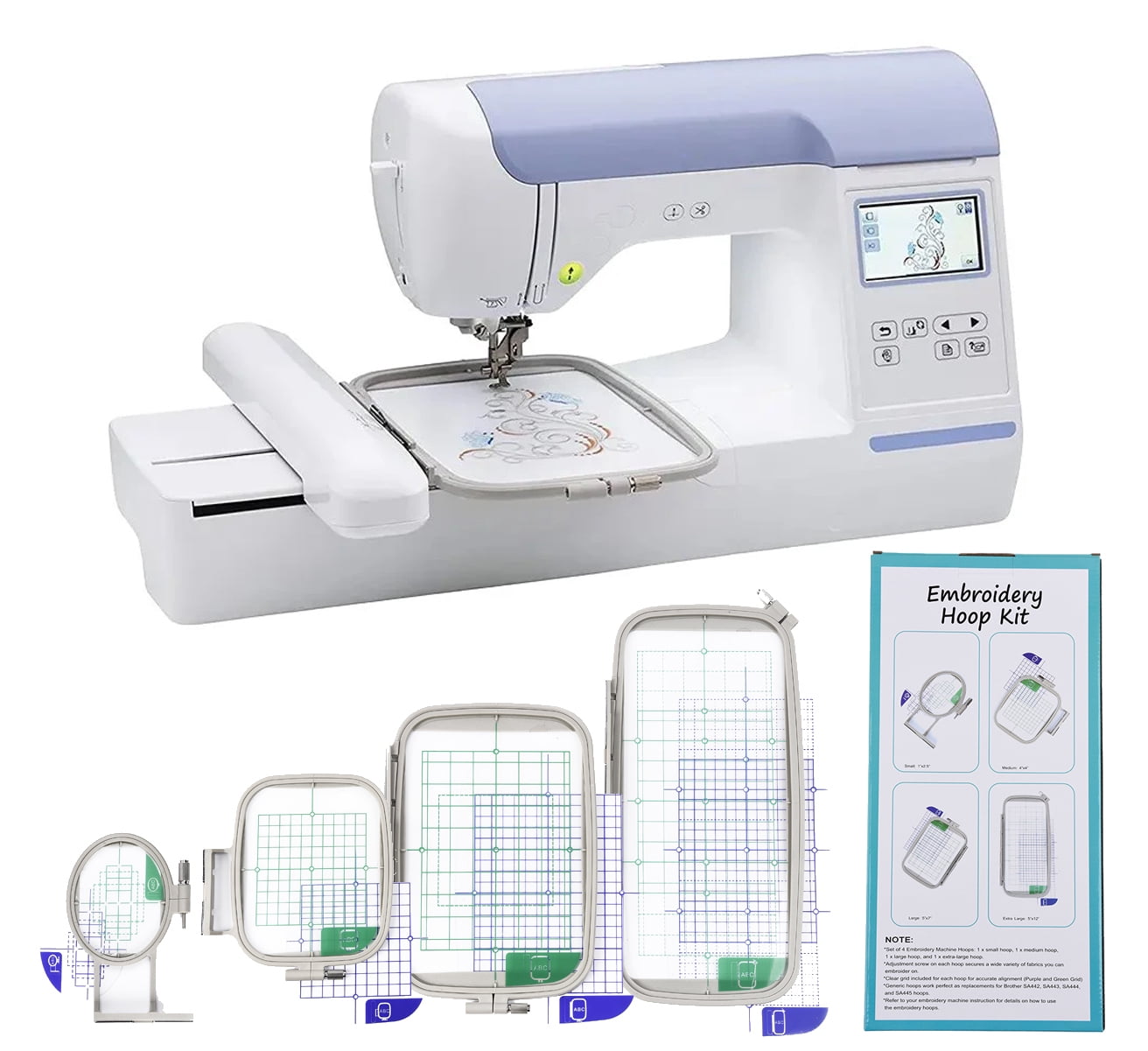 HimaPro 4pc Embroidery Hoop Set Replace for Brother SA442, SA443, SA444, and SA445 Hoops/Good for PE700, PE750, PE770, PE780D, PE800, PC6500, PC8200, PC8500, Innovis 1250D, SE1900 Sewing Machines
