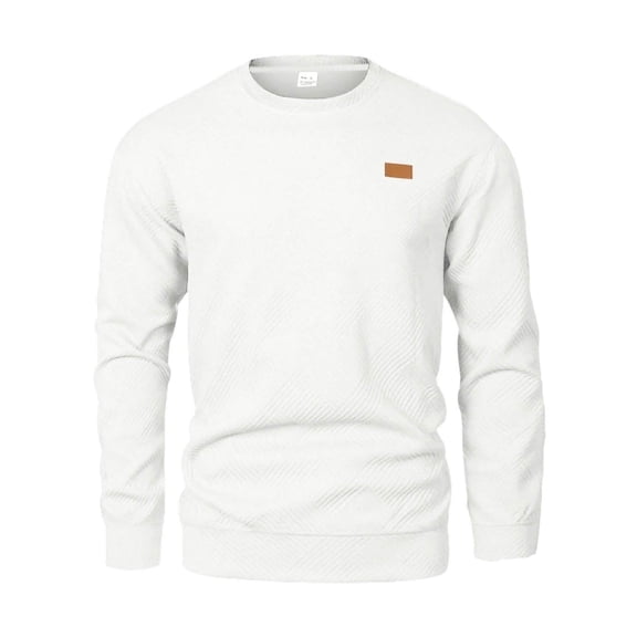 HOOMEUMY Mens Long Sleeve Shirt Comfy Long Sleeve Crew Neck Lightweight Spring Solid Color Waffle Knitted Sweatshirt Shirt (White,S)