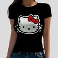 thumbnail image 1 of T-Shirt Aguichant Col Rond Slim pour Femmes 2024, Imprimé Hello Kitty, Élastique, Basique, Décontracté, Manches Courtes, Y2K, Moulant, 1 of 6