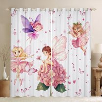Feelyou Flower Elf Angel Curtains Pack of 2 (42x84 Each) for Kids, Pink Flower Butterfly Curtains Blackout, Fairy Tale Princess Bedroom Curtains, Window Curtains Decor