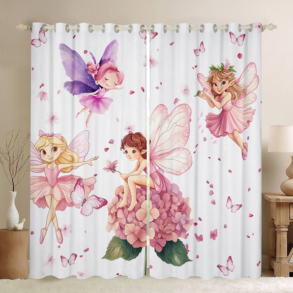Feelyou Flower Elf Angel Curtains Pack of 2 (42x84 Each) for Kids, Pink Flower Butterfly Curtains Blackout, Fairy Tale Princess Bedroom Curtains, Window Curtains Decor