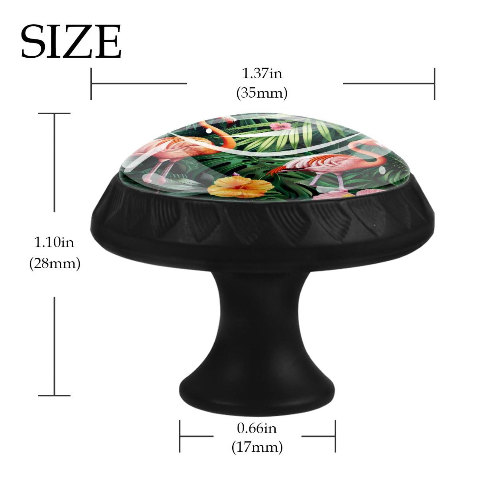 Exotic Flowers Palm Leaves Flowers Pink Flamingos 35MM Round Glass Cabinet Knobs, Kitchen Knobs for Drawer Dresser Cupboard Wardrobe Modern Pulls Handles Hardware, Set of 12