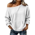 thumbnail image 2 of Neewe Women's Fashionable Casual Solid Color Long Sleeve Boat Neck Off Shoulder Blouse Tops Daily, 2 of 6