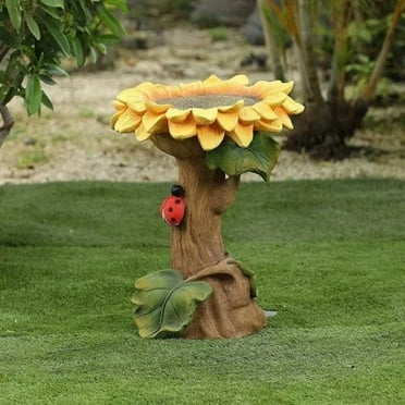 Christmas Clearance EDHITNR Bird Bath, Solar For Bird Bath, Bird Bath Bowl, Polyresin Sunflower Bird Bath Brown Pedestal For Outdoor