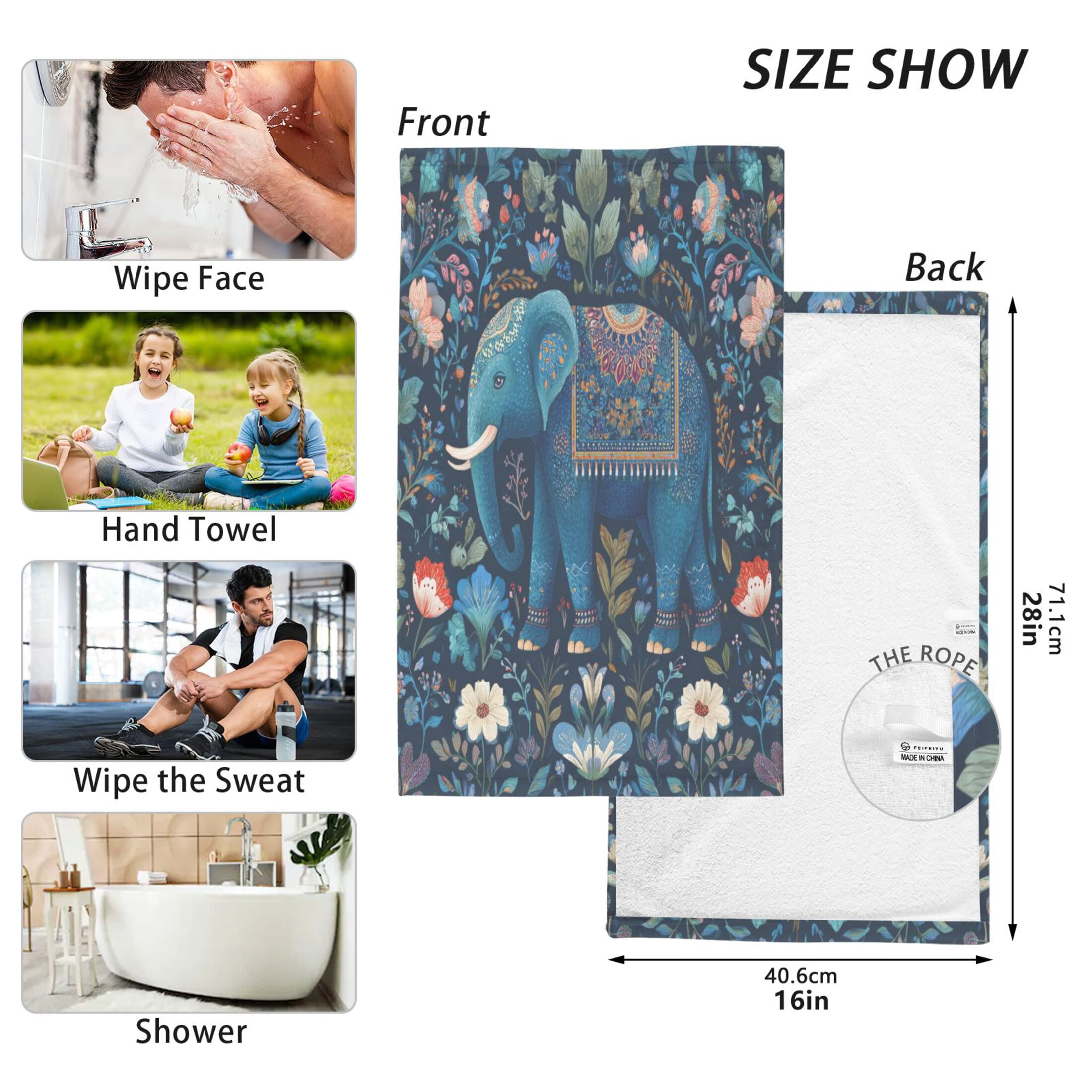 2 Pieces of Cotton Towel Face Towel Set Hand Towel Bath Towel Cotton Bath Towel Sets Cartoon Blue Elephant