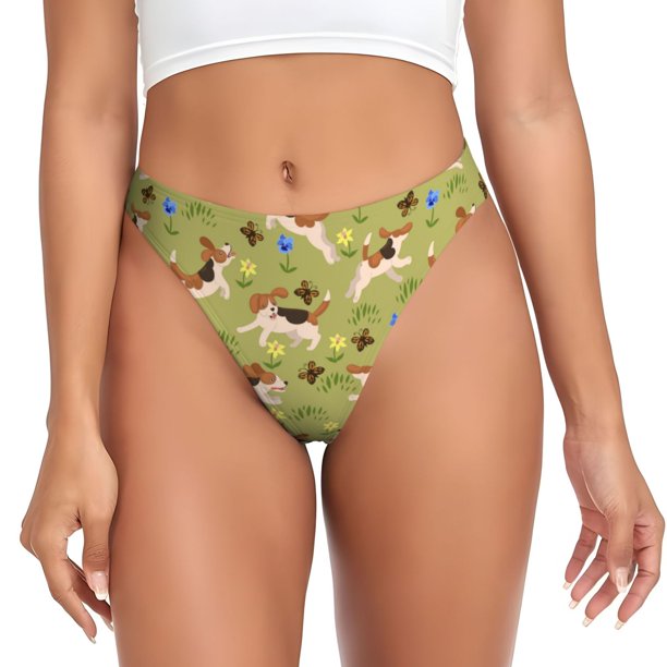 Balery Running Beagle Tangas de Algodón para Mujer con Estampado – Ropa Interior Sexy, Transpirable, G-string-Large