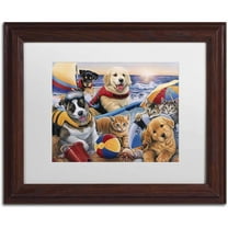 Trademark Fine Art 'Beach Buddies' Canvas Art by Jenny Newland, White Matte, Wood Frame