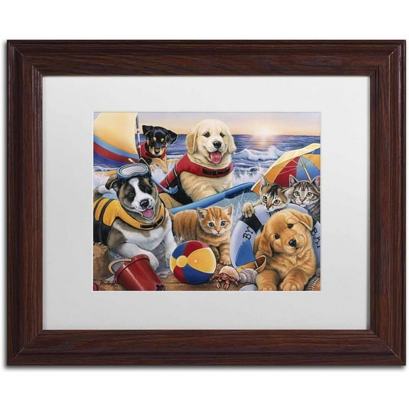 Trademark Fine Art 'Beach Buddies' Canvas Art by Jenny Newland, White Matte, Wood Frame