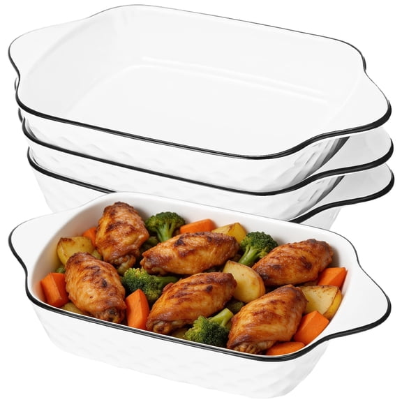 4 Pcs 34 oz Ceramic Baking Dishes, 10.4 in Rectangular Bakeware with Handles, Small Lasagna Casserole Pan for Meat Vegetables, Oven Safe & Microwave Safe