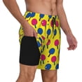 thumbnail image 3 of Picia Colorful Ping Pong pattern Mens Swim Trunks with Compression Liner Stretch Beach Shorts Quick Dry with Zipper Pockets No-Chafing Board Shorts-Small, 3 of 9