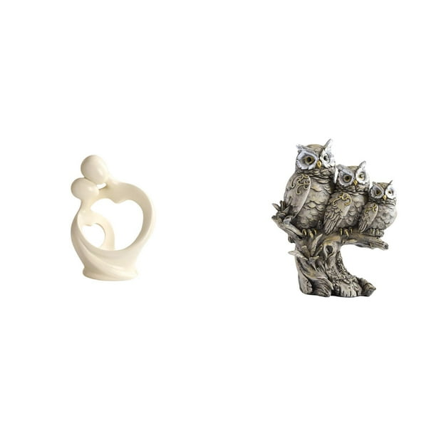 Escultura Artística De Resina De Una Pareja De Búhos, Figura Decorativa Para Escritorio, Armario O Decoración Del Hogar. Ideal Como Regalo De Aniversario. Colección Moderna De Estatuas De