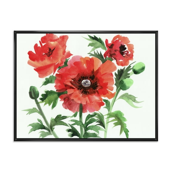 Designart 'Ancient Red Poppies II' Traditional Framed Canvas Wall Art Print