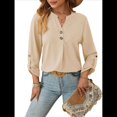 thumbnail image 2 of Camisas Holgadas de Larga Tipo Farol para Mujer, Blusas con Puños Fruncidos para el Trabajo, Blusas de Otoño. Albaricoque XXL, 2 of 10