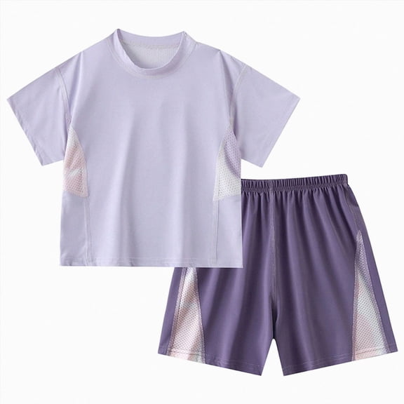 Kogui Kids Athletic Short Sleeve T-Shirt & Shorts Set, Sport Activewear for Boys Girls Breathable Summer Outfit 6 12 Months (Purple,6-12 Months)