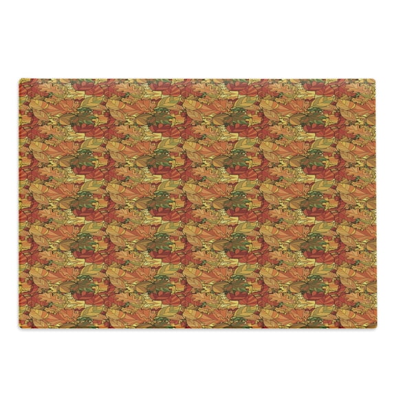 Autumn Cutting Board, Abstract Doodle of Fallen Leaves Earthy Warm Tones Printed Illustration, Decorative Tempered Glass Cutting and Serving Board, in 3 Sizes, by Ambesonne
